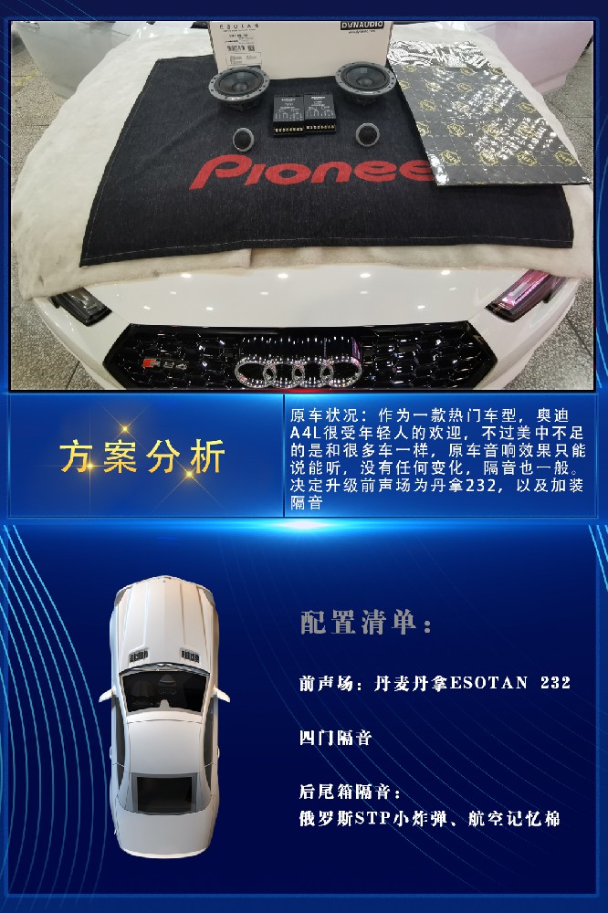 奥迪A4L改装丹麦丹拿232-南京音乐人生汽车音响改装升级